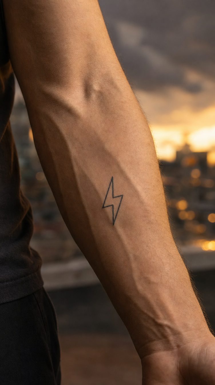 Model de tatuaj temporar cu fulger, aplicat pe antebraț