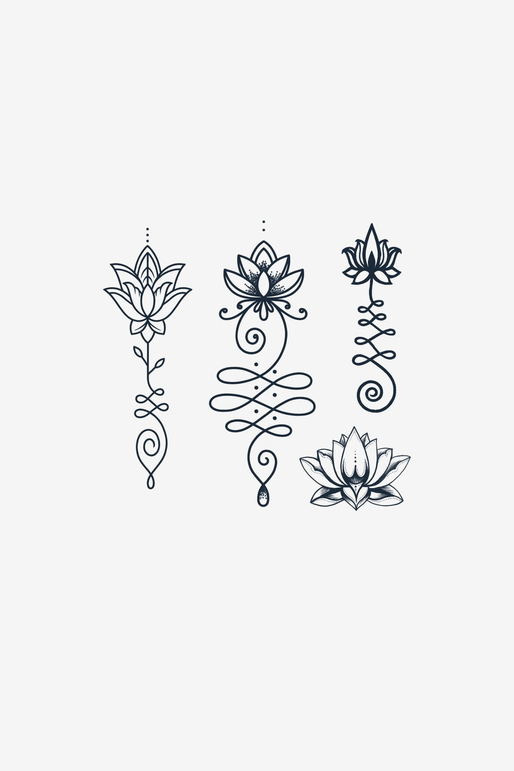 Set Unalome - patru modele cu lotus și unalome pentru tatuaj temporar