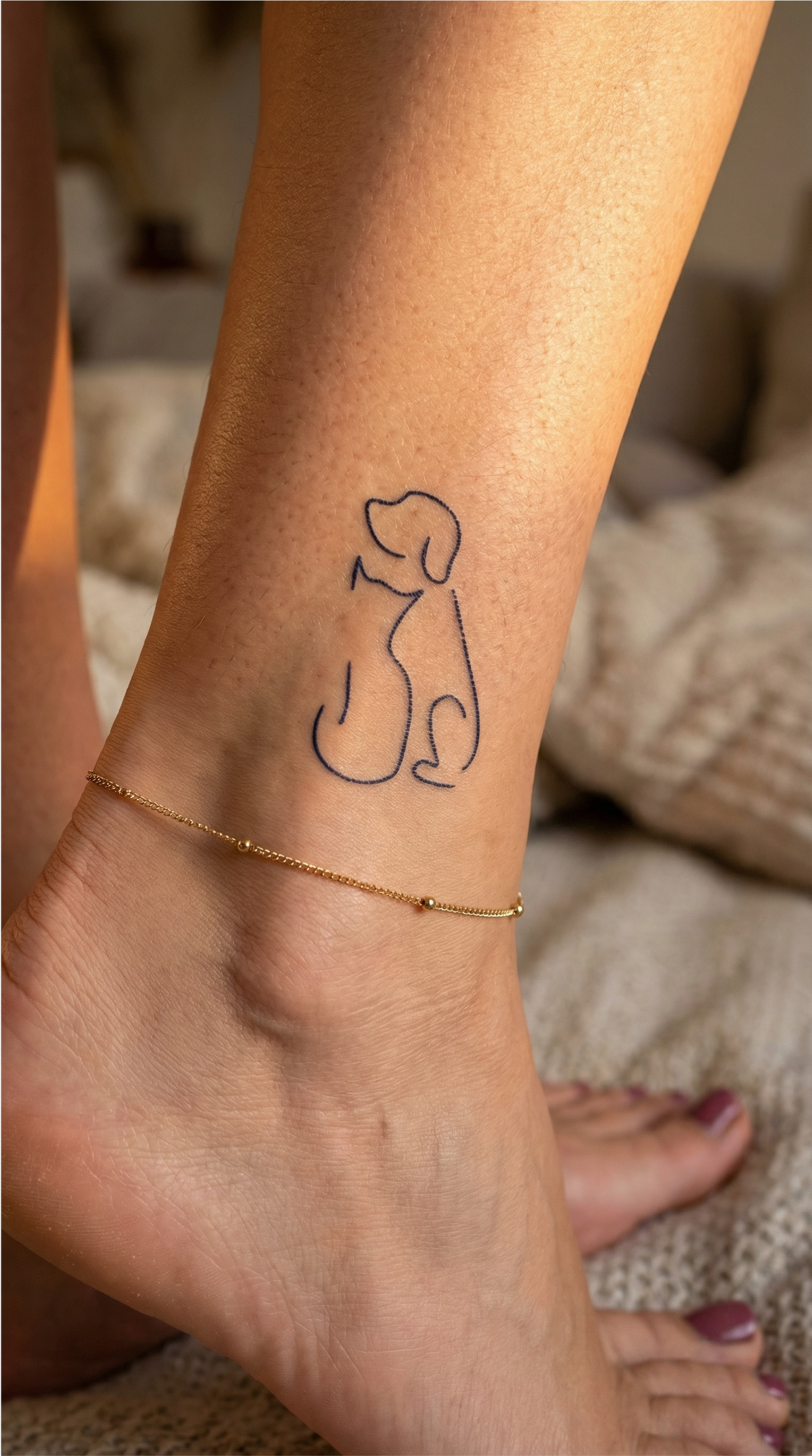 Tatuaj temporar Prietenie cu design minimalist câine și pisică, purtat pe piele