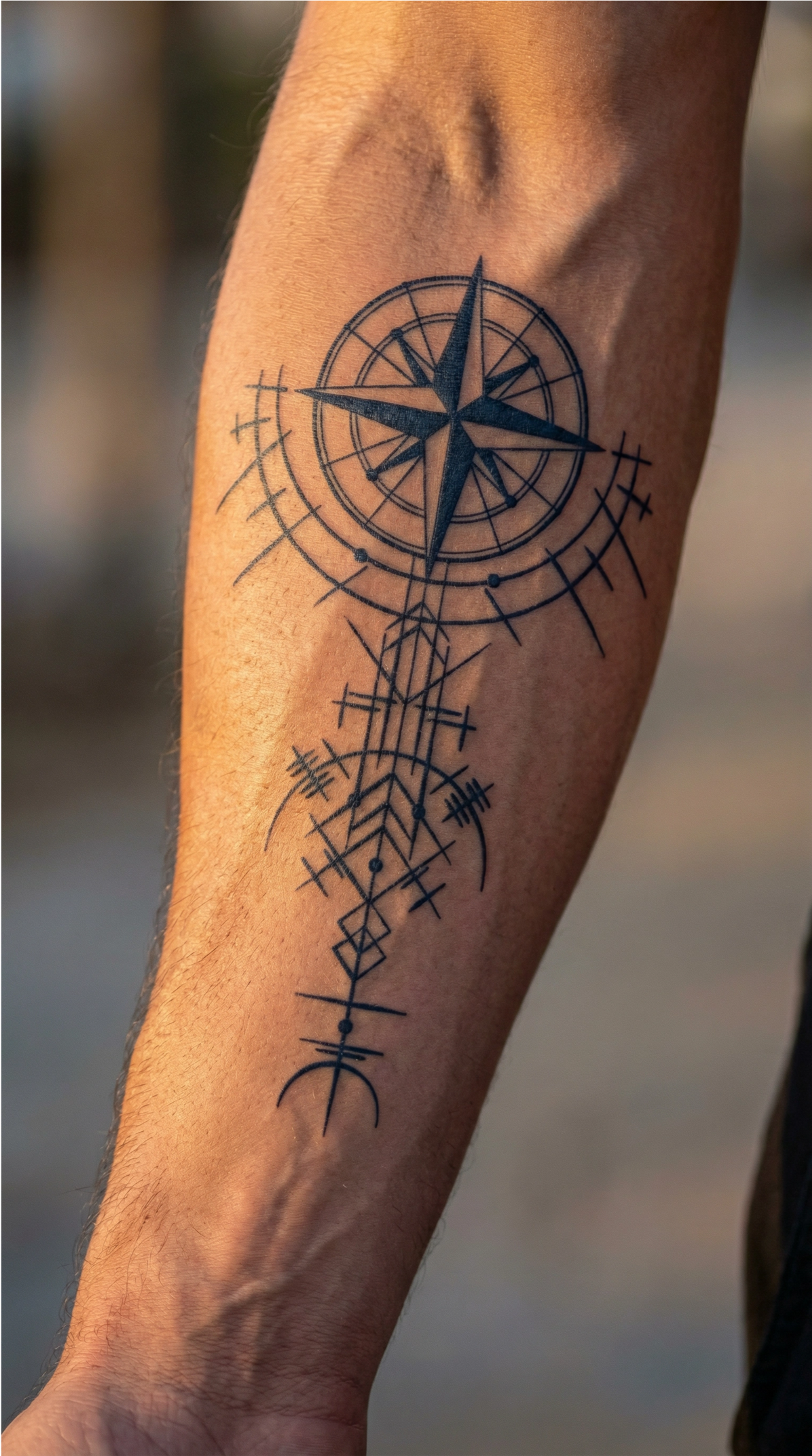 Model de tatuaj temporar cu busolă, simbol al direcției și al echilibrului