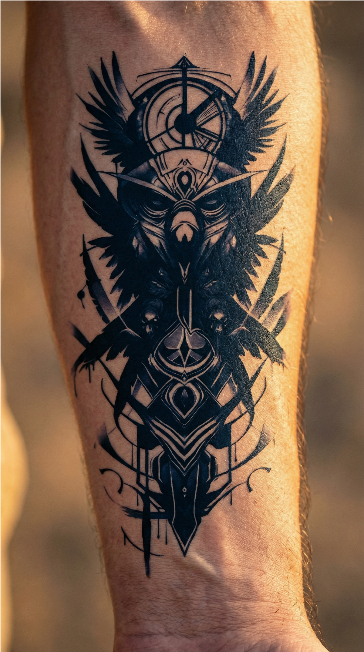 Totem, tatuaj semipermanent InkLabs cu contur fin, exemplu de design la care udarea completă a hârtiei contează pentru un transfer uniform