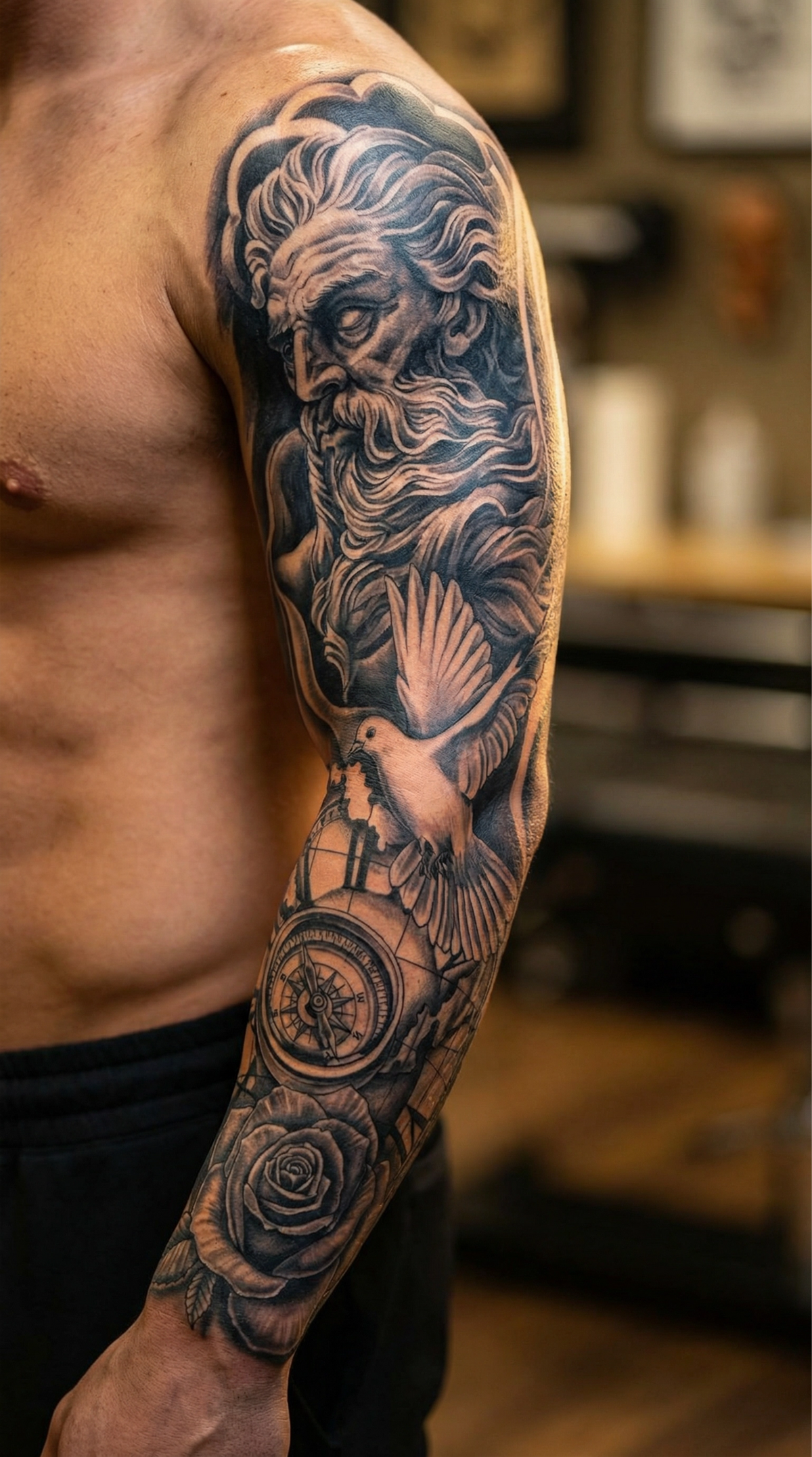Modelul de tatuaj temporar Triumf pe piele, într-o compoziție concepută pentru o suprafață mai mare