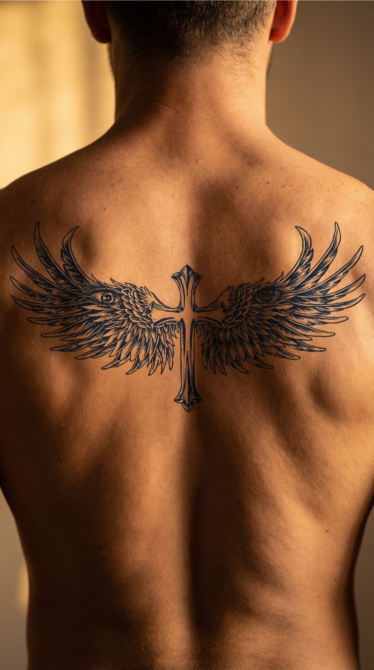 Model temporar de tatuaj Credinta, cu un design simetric cu aripi