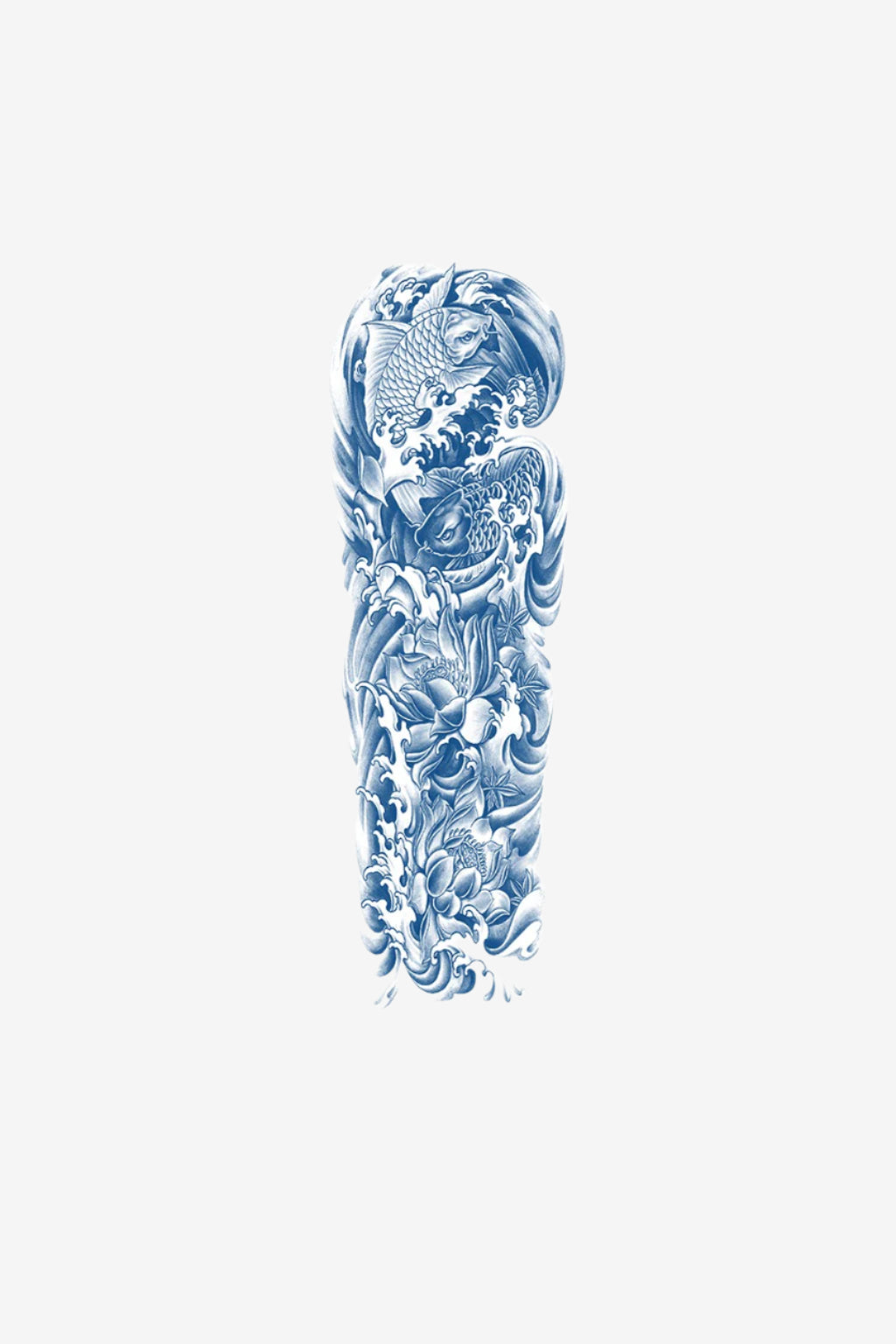 Tatuaj temporar pește koi și valuri realist negru