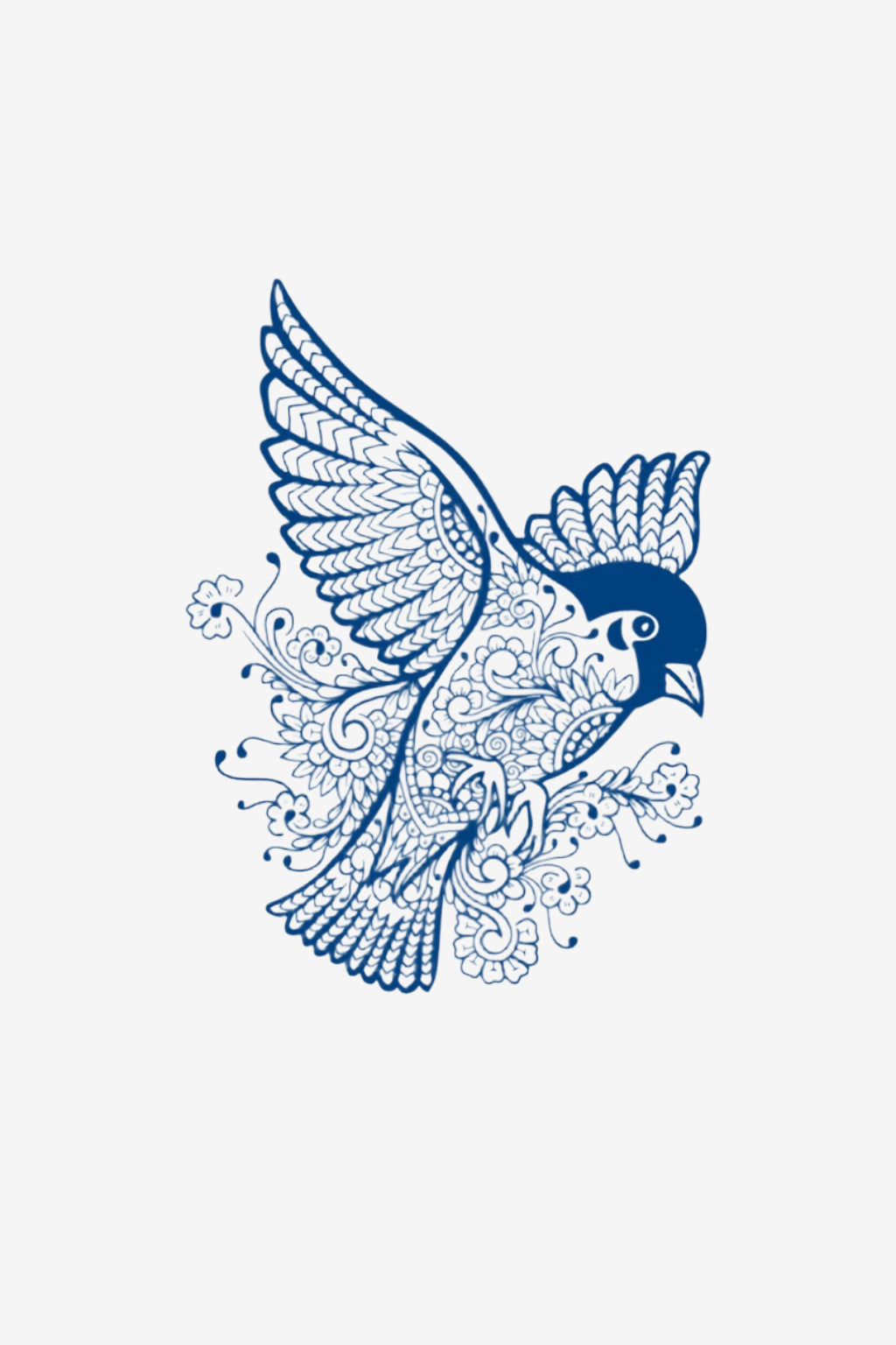 Tatuaj Zbor 2 cu pasăre și detalii florale simbolizând libertatea